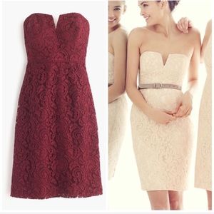 J. Crew Red Leavers Lace Strapless Dress 2 NWOT